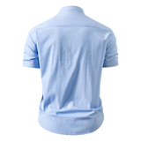 男士立领衬衫短袖夏季薄款商务休闲帅气条纹衬衣潮101A-CS198-P30，男装T恤，星座101A