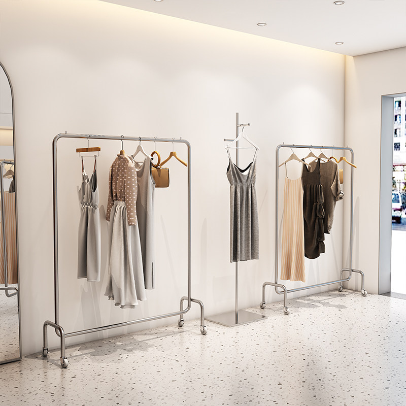 服装店带轮可移动挂衣杆展示架