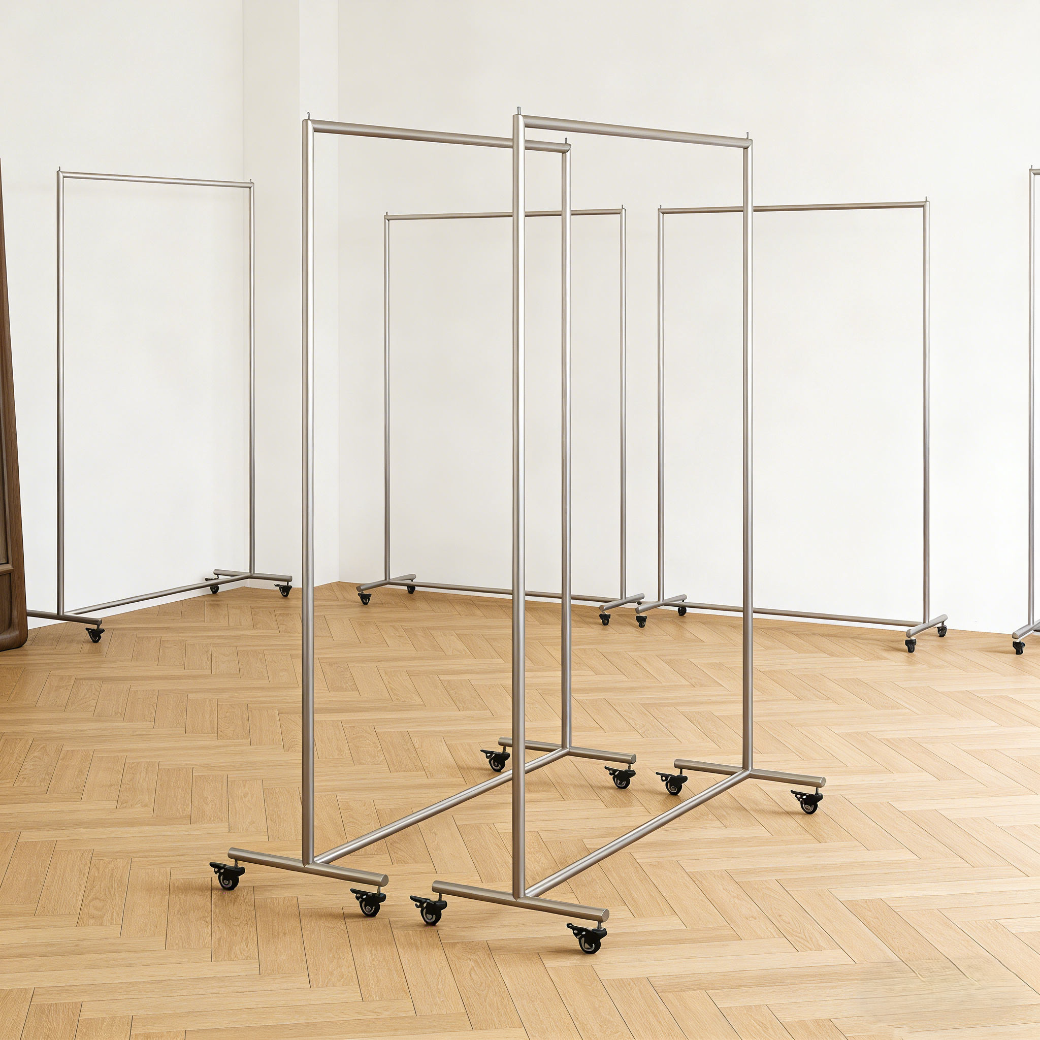 服装店展示架落地式移动轮子挂衣架不锈钢买手店中岛架女装店货架