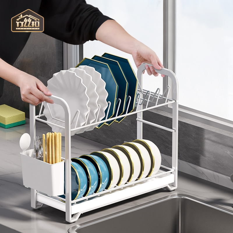 竹丝扣碗碟沥水架小型窄款