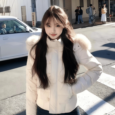 加厚连帽毛领小个子短款棉服女冬季新款时尚洋气时髦外套大码棉衣