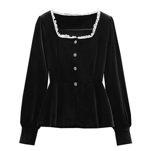 大码女装法式金丝绒衬衫女2025年秋季收腰显瘦气质方领高级感上衣