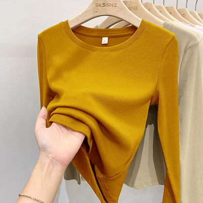 纯棉纯色长袖T恤女春秋冬新款韩版宽松大码时尚简约休闲体恤衫潮