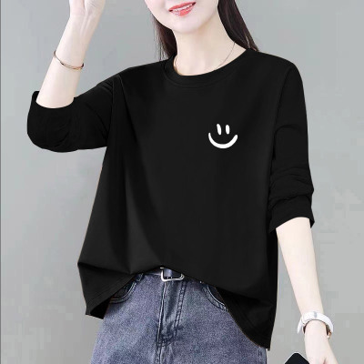 黑色长袖T恤女新款宽松2025韩版洋气大码显瘦遮肚子小个子打底衫