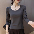 T恤女U领修身 秋季 打底衫 长袖 显瘦减龄遮肚内搭休闲百搭上衣服 新款