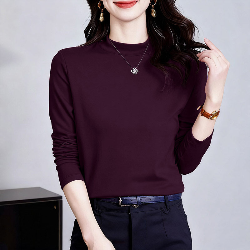 高级感半高领长袖t恤女2025秋冬新款洋气减龄叠穿上衣内搭打底衫