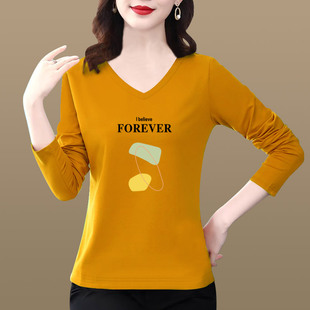 百搭宽松大码 秋季 t恤装 新款 减龄胖显瘦遮肚上衣0818c 早V领长袖