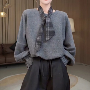 韩版纯色慵懒风洋气休闲大码卫衣女秋冬装时尚宽松显瘦松弛感上衣