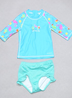 美国原单FIRE****蓝色上衣绿色裤海滩泳池游泳分体泳衣女童中小童