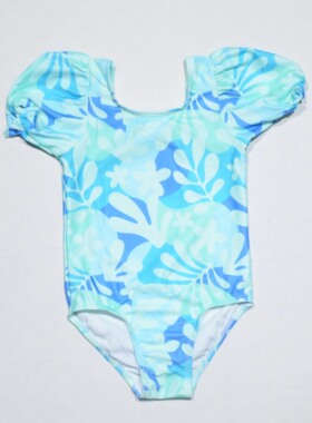 美国原单GEOR****蓝绿花短袖海滩泳池游泳儿童连体泳衣女童中小童