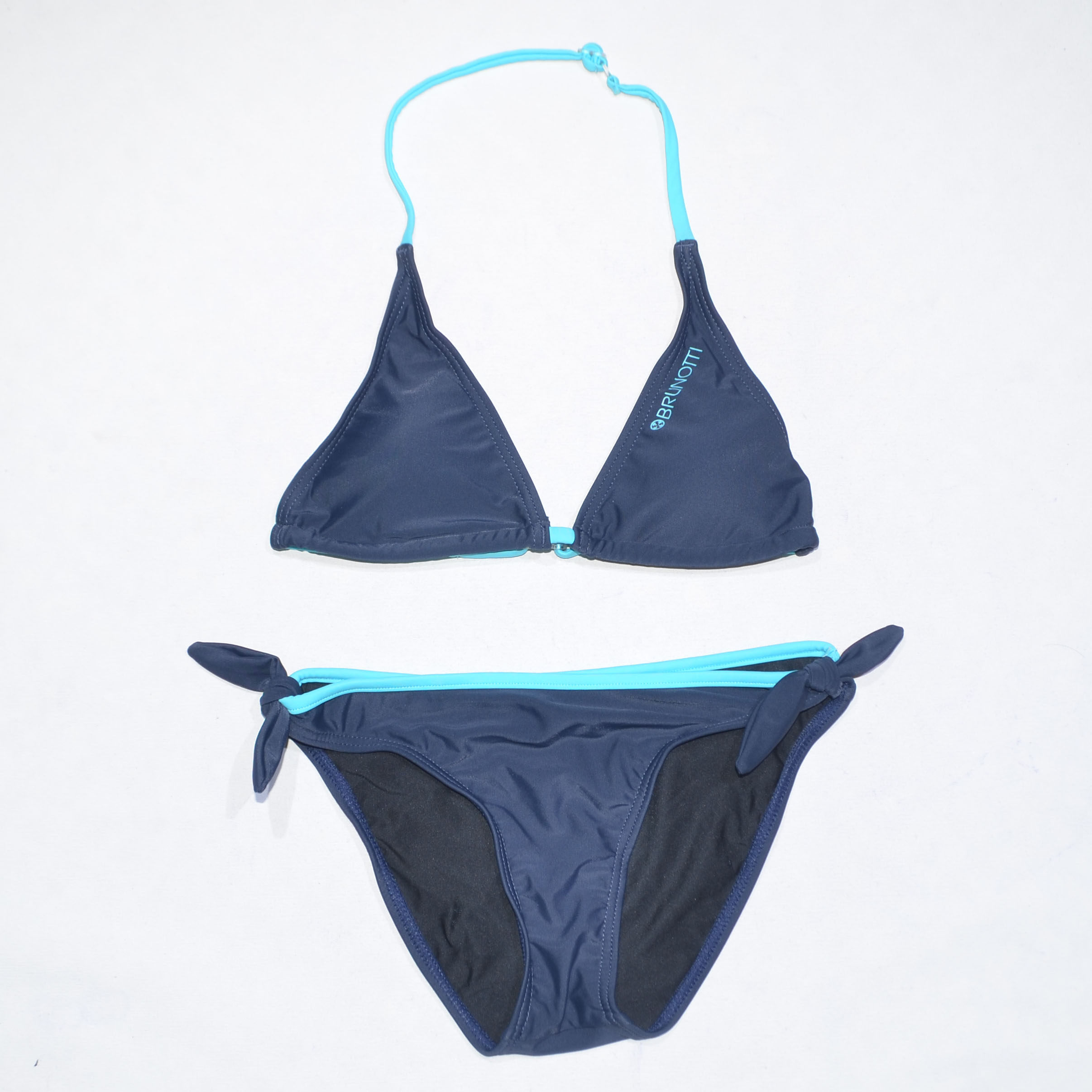 美国原单BRUN****宝蓝配天蓝边带胸垫海滩泳池分体泳衣女童中大童