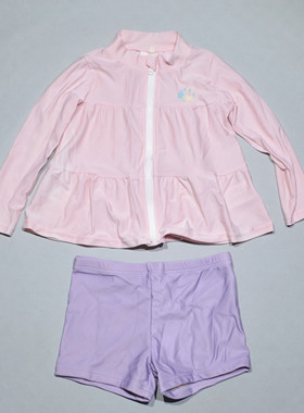 日本原单FUNC****混搭紫色裤粉红上衣海滩泳池分体泳衣女童中小童