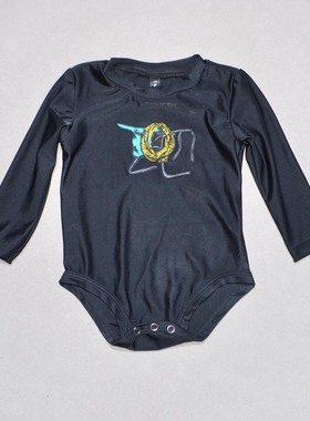 美国原单TWO2****可爱黑色刺绣防晒长袖开裆款连体泳衣中小童女童