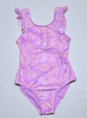 美国原单GEOR****紫底黄白花魔术贴款海滩泳池连体泳衣女童中小童