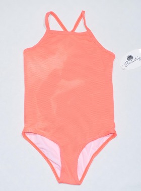 法国原单BOUT****可爱橙红色波点面料海滩泳池连体泳衣女童中小童