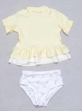 日本原单BRAN****粉黄上衣米白裤海滩泳池游泳分体泳衣女童中小童