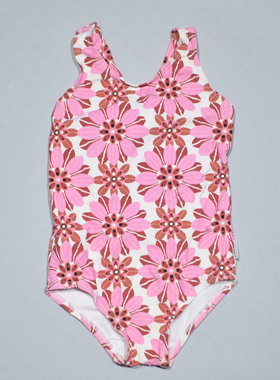 澳洲原单COUN****可爱白底粉色花海滩泳池交叉分体泳衣女童中小童