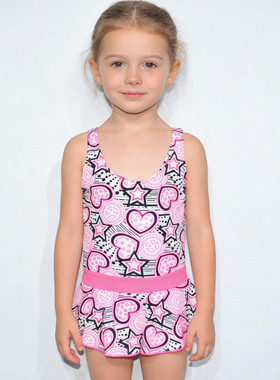 美国原单MAICO***清新粉红心形花海滩泳池裙款连体泳衣女童中小童