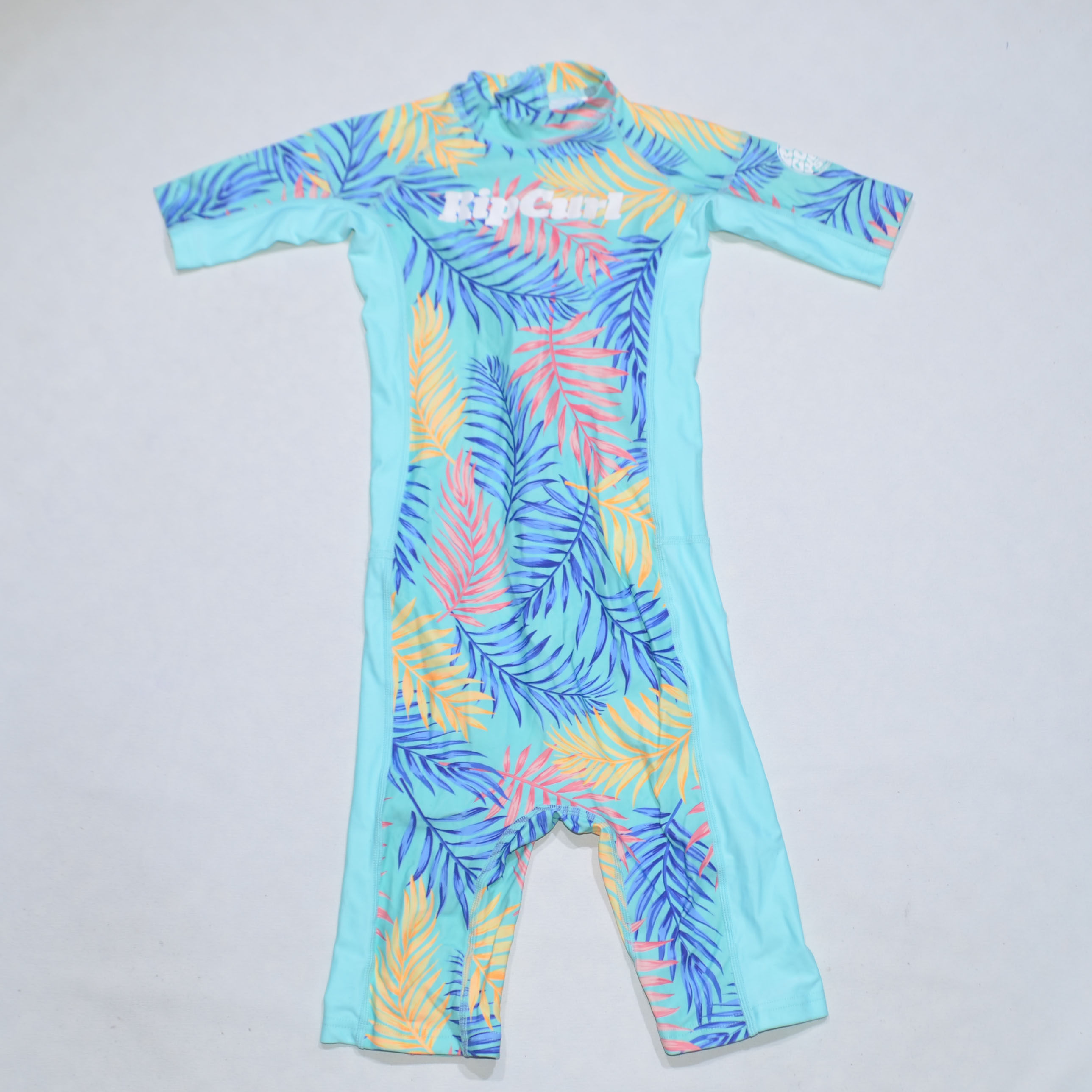澳洲原单RIPC****浅蓝底红黄蓝叶子短袖拉链款连体泳衣女童中小童