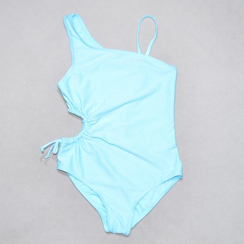 天蓝色海滩泳池连体泳衣中大女童