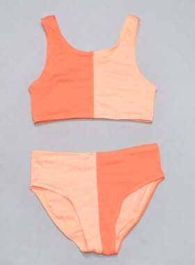 美国原单GEOR****可爱橙黄配色无胸垫海滩度假分体泳衣女童中大童