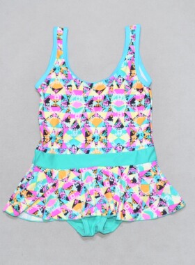 美国原单MAIC****可爱菱形格绿边海滩泳池裙款连体泳衣女童中小童