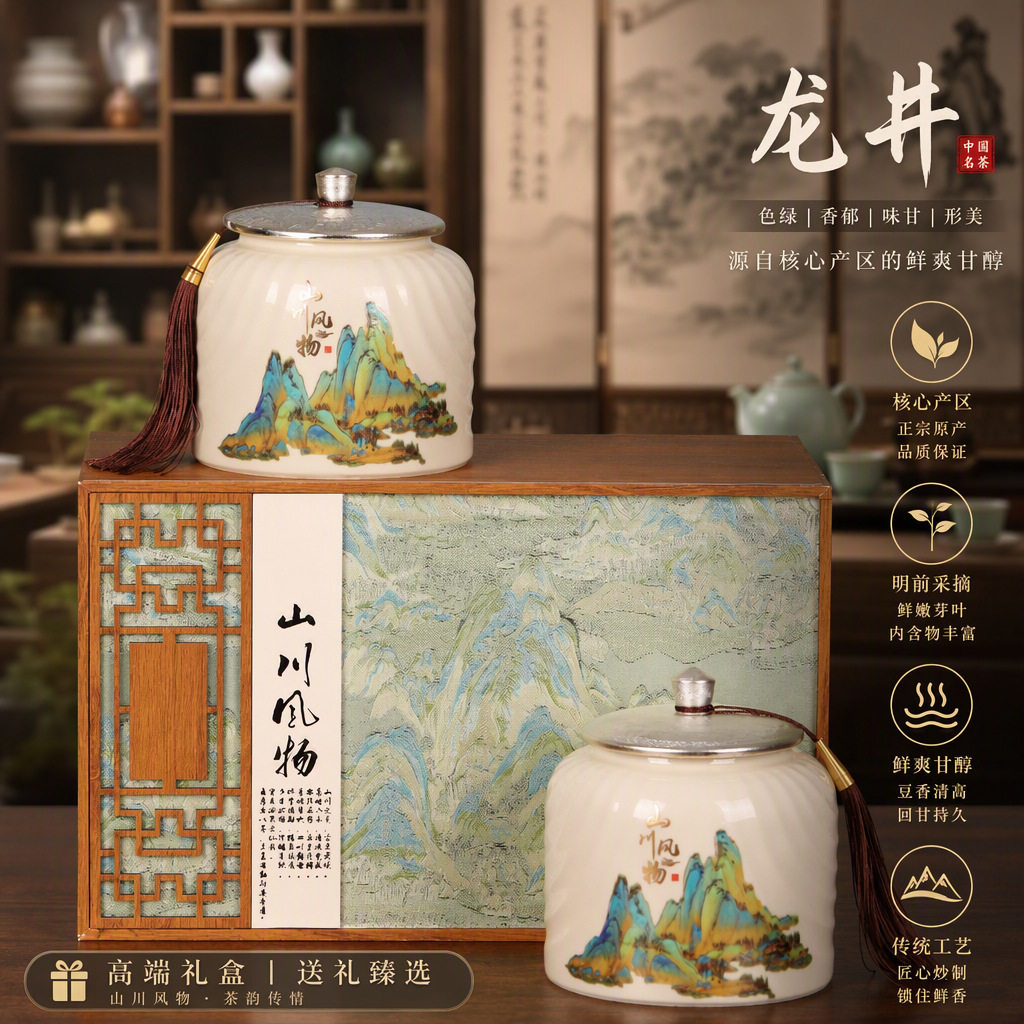 中秋送父亲龙井茶礼盒高档礼物