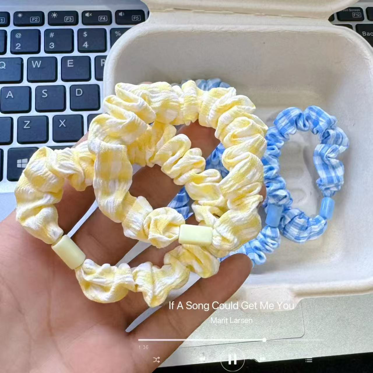 法式格子小肠发圈头绳皮筋