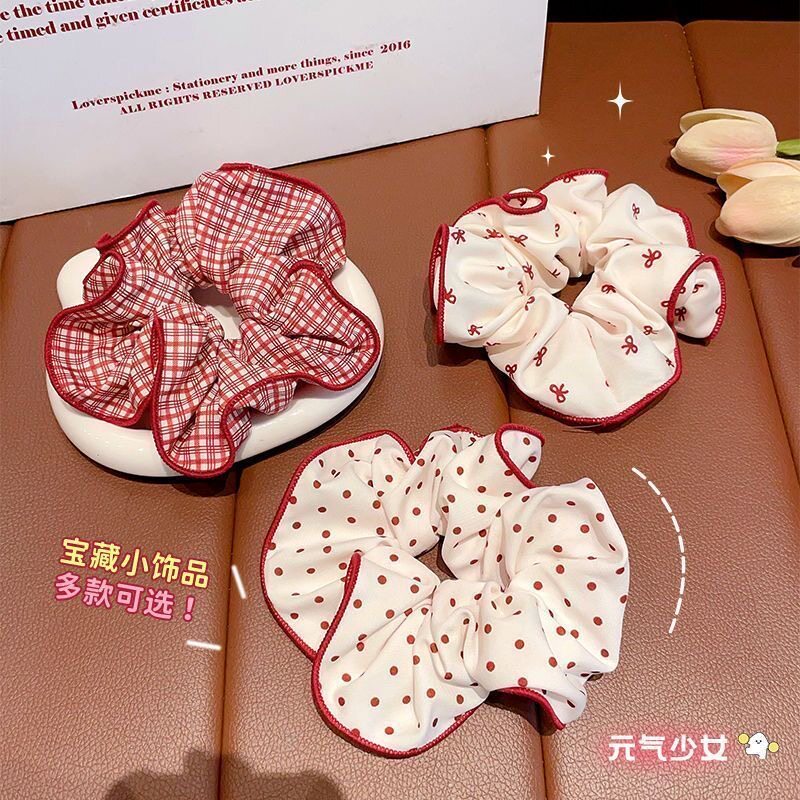 新款红色甜美波点蝴蝶结大肠发圈