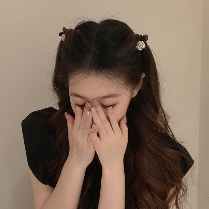 哑光山茶花小抓夹公主头侧边发夹女夏季刘海夹前额头饰对夹边夹子