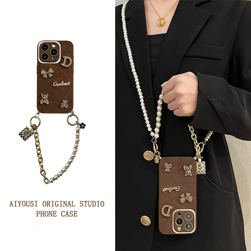 适用iphone16promax手机壳苹果15pro小香风高级感手提秋冬女新款13小众时尚斜挎可背带14plus全包防摔保护套