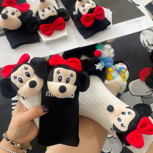 洋气蝴蝶结M公仔字母MU白色中长筒袜外穿潮搭鲨鱼裤 儿童堆堆袜