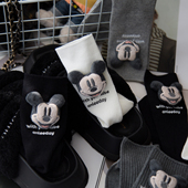 个性 小众可爱袜子女中筒袜ins潮外穿字母灰色M奇头饰品堆堆袜长筒
