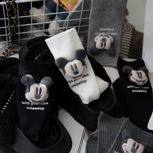 个性 小众可爱袜子女中筒袜ins潮外穿字母灰色M奇头饰品堆堆袜长筒