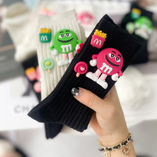 个性 堆堆袜 洋气可爱丑萌火龙果色M豆饰品中筒袜ins风外穿搭洞洞鞋