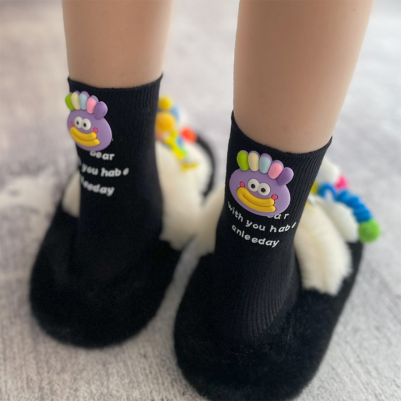 個(gè)性手工款丑萌大嘴妞彩色堆堆襪女ins潮日韓搭洞洞鞋外穿中筒襪