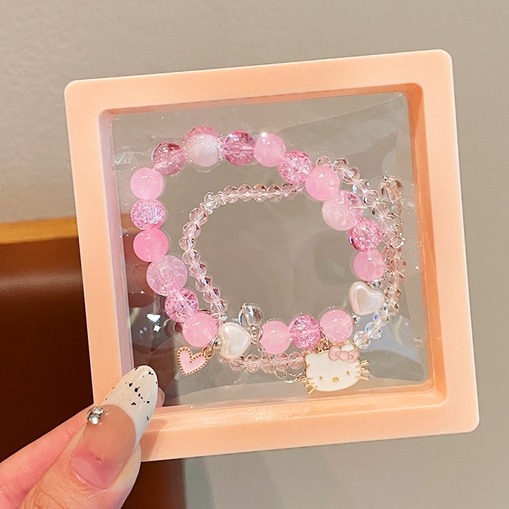 Kitty儿童手链女童可爱卡通凯蒂猫串珠粉手串女孩手饰礼物饰品新