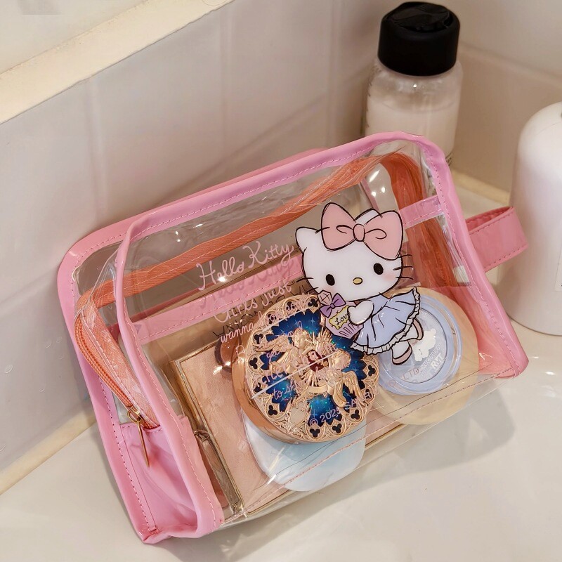 化妆包Kitty洗漱包防水透明可视卫浴用品收纳卡通kt果冻包塑料袋