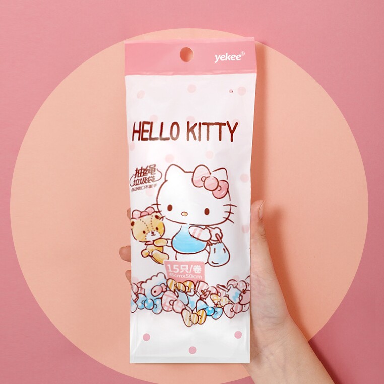 kitty抽绳垃圾袋家用厨房厚手提式15只装塑料袋子嗨喽kt抽绳式