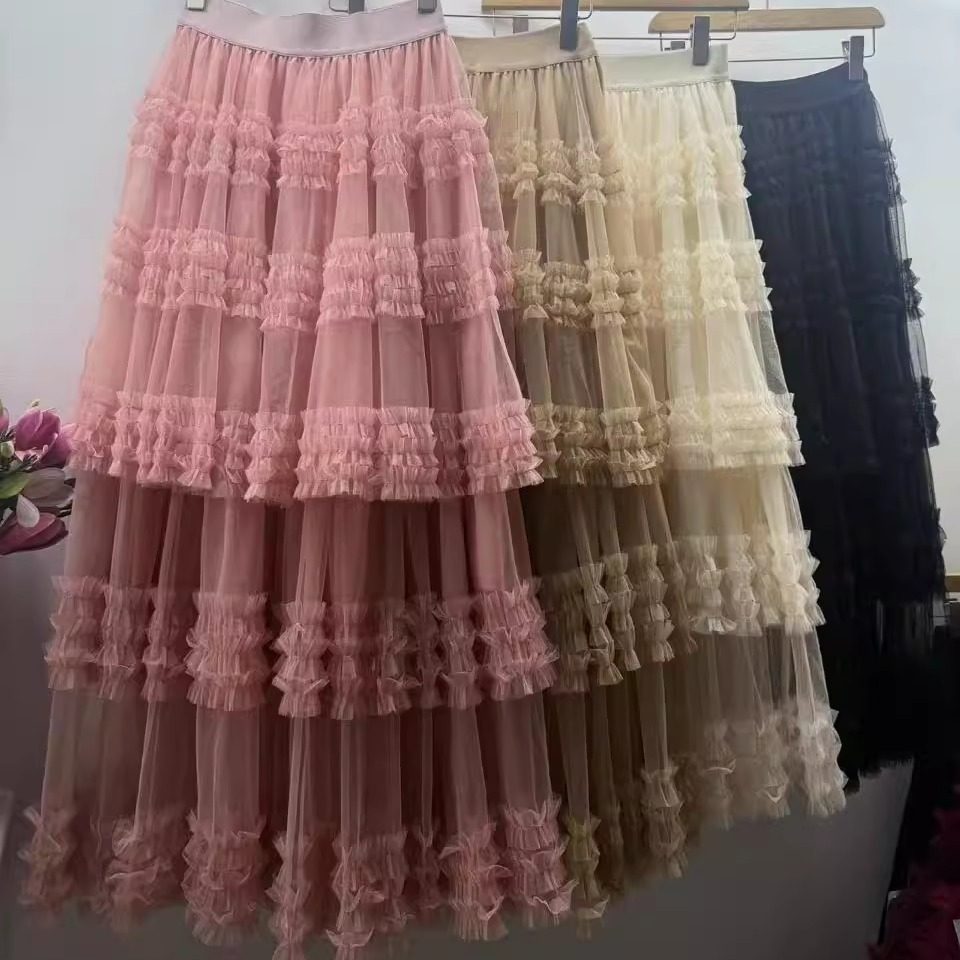 2025时尚春夏季法式千金甜美气质立体蓬蓬蛋糕花边网纱半身裙滕姐