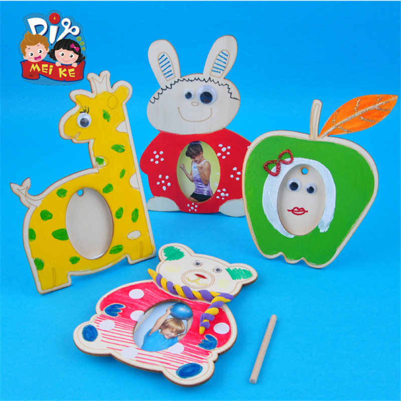 白胚木质动物相框手工diy儿童创意美术绘画制作礼物幼儿园材料包