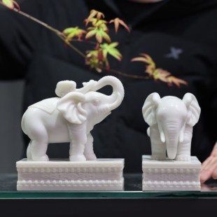 汉白玉石雕大象吸水招财办公桌桌面门口石象摆件小象一对风水象