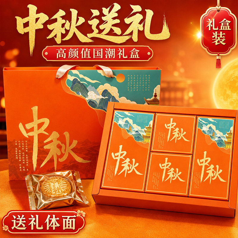 中秋节广式月饼礼盒装2026新款高端送礼双蛋黄白莲蓉豆沙五仁月胼