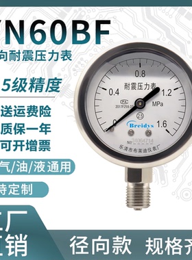 全不锈钢耐震压力表YN60BF压力表0-1.6/100mpa多量程水压气压油表