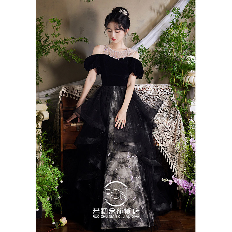 黑色礼服2024新款高级感声乐艺考图片