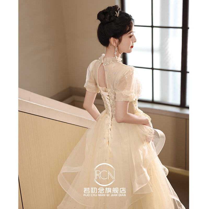 香槟色晚宴礼服成人礼订婚敬酒服图片