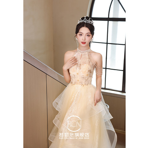 挂脖礼服女敬酒服晨袍女新娘订婚