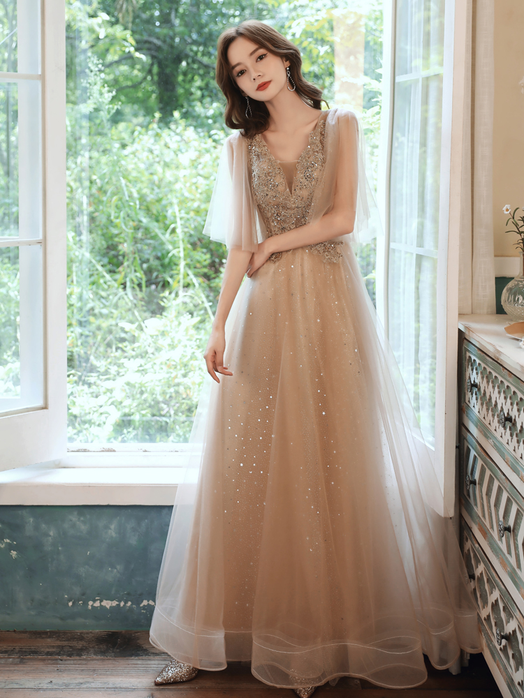  Long, champagne color, with short sleeve+XL   - $6.29 