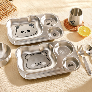 304不锈钢儿童餐盘分格早餐盘卡通家用防摔餐具套装 宝宝小碗