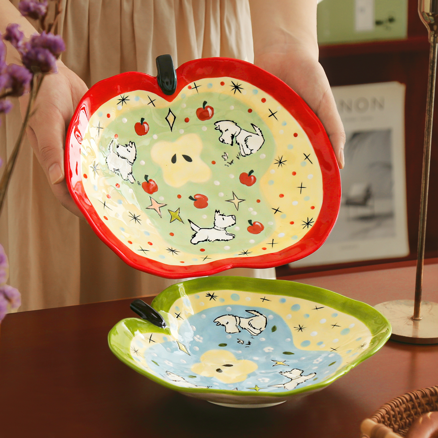 红苹果陶瓷盘子釉下彩早餐盘水果沙拉盘酸奶碗好看的餐具生日礼物